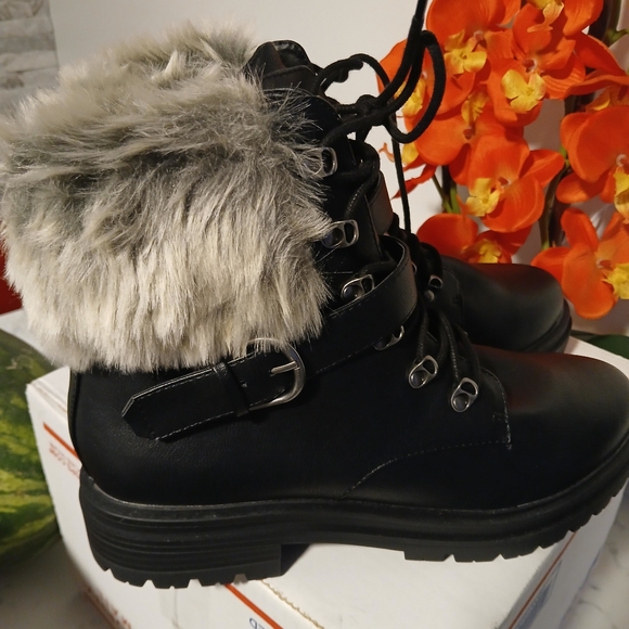 Sun and Stone Faux Fur Combat Boots - Picture 1 of 4